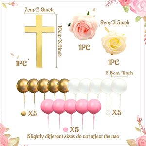 Ensemble de décorations de gâteau en forme de croix dorée avec des roses blanches et des pics décoratifs <span class=keywords><strong>pour</strong></span> baptême, première <span class=keywords><strong>communion</strong></span> et mariage - Product Image 4