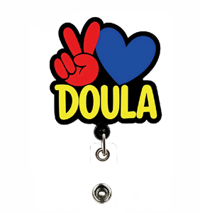 Porte-badge rétractable en acrylique Peace Love DOULA, design cœur coloré, <span class=keywords><strong>pour</strong></span> carte d'identité, <span class=keywords><strong>cadeau</strong></span> <span class=keywords><strong>pour</strong></span> travailleur(se) ou <span class=keywords><strong>sage</strong></span>-<span class=keywords><strong>femme</strong></span> - Product Image 3
