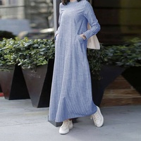 Robe longue à manches longues en organza à rayures translucides, style chinois artistique vintage, en fausse fourrure, col rond, coupe trapèze, pour femmes, approvisionnement transfrontalier