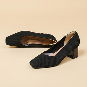 Zapatos de Tacón Alto de Moda al por Mayor de Alta Calidad, Tendencia Primavera Verano, Punta Cuadrada, Tejidos, Antideslizantes, Suaves y Cómodos, Tacón Grueso - Product Image 1