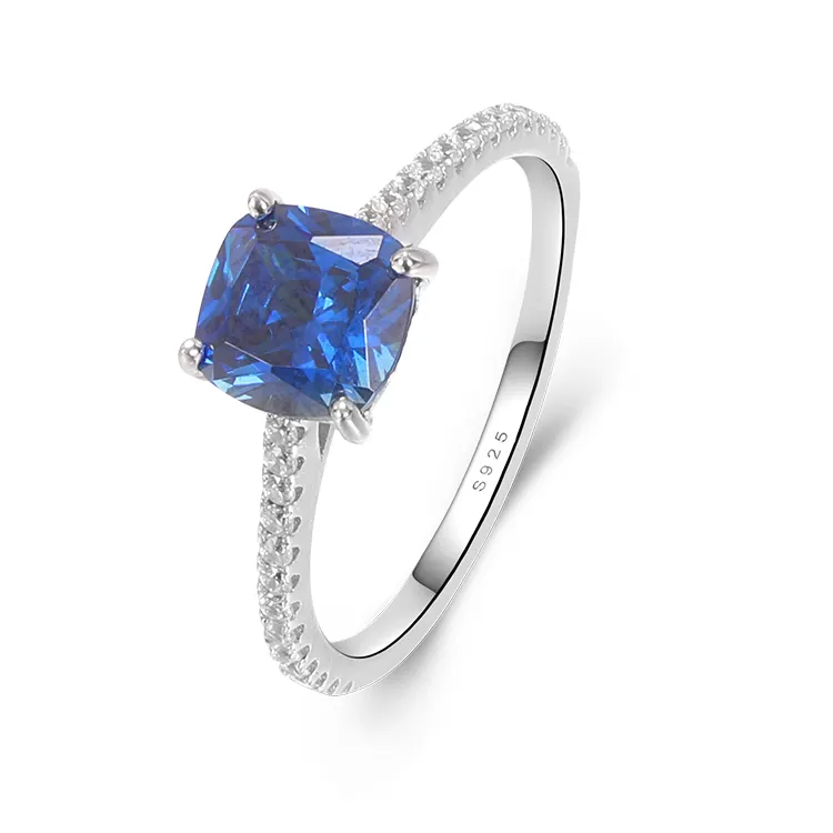 완벽한 여자의 원석 파란 사파이어 반지 CZ 925 순은 약혼 반지