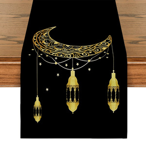 Nappe blanche d'été pour le Ramadan avec motif étoile et lune dorés, chemin de table assorti pour <span class=keywords><strong>cuisine</strong></span>, salle à manger, patio, idéal pour l'Aïd - Product Image 6