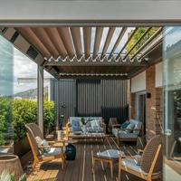 Pergola en aluminium à lames réglables motorisées, 6 pieds, imperméable, pour terrasse extérieure, gazebo, avec bande lumineuse LED, pour maisons, terrasses, villas