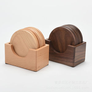 Wooden Round Coaster Set Beech Wood Heat Insulating Home Coffee Cup Use - Product Image 3
