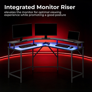Escritorio de Juegos en Forma de L con RGB, Soporte para Monitor, Regleta Integrada, Mesa Esquinera Económica para Computadora, Ideal para Configuración de Juegos en Casa - Product Image 3