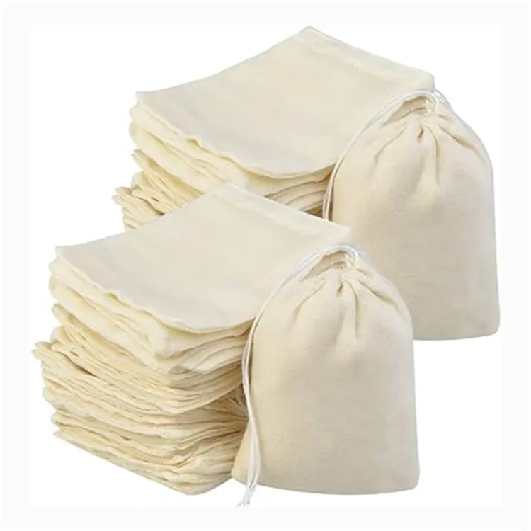 Prix d'usine Sac à cordon écologique Sacs en toile blanche réutilisables en coton avec logo personnalisé