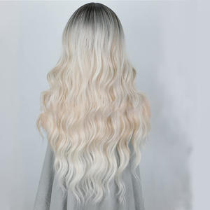 Perruque blonde platine dégradée à ondes longues, <span class=keywords><strong>cheveux</strong></span> synthétiques bouclés moyens, naturels et réalistes, fabricants, vente en gros - Product Image 3