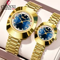 CHENXI 107 Montre de luxe classique pour couple, en alliage d'acier inoxydable doré, analogique à quartz, étanche, lumineuse, tendance
