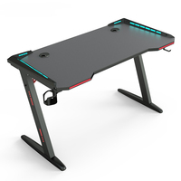 Bureau de jeu RVB en forme de Z de haute qualité Table de jeu PC à hauteur réglable avec porte-gobelet accessoires en bois noir rouge