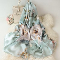 Écharpe longue 100 % soie de mûrier 6A, châle en soie véritable imprimé satiné pour femme, personnalisation OEM ODM faible MOQ