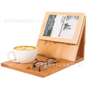 Soporte de escritorio de madera para libros con bandeja para tazas y soporte para vasos para lectura y pausas para el café - Product Image 1