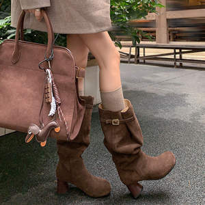 High-quality Genuine Sheepskin Leather Anti-Slip Waterproof Fashionable Versatile Solid Color <b>Wedge</b> Mid-Heel Ankle <b>Boots</b> - Product Image 4