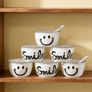 2025 Simple Design Eco-Friendly Ceramic Tableware Nordic Cartoon Pattern Plate Soup Salad Bowls Spoons 2-Person <b>Dinner</b> <b>Set</b> - Product Image 3