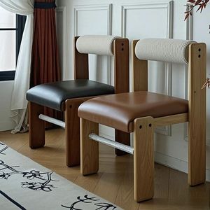 Chaise de salle à manger en bois massif avec dossier, style vintage, design rétro pour la maison ou le bureau - Product Image 2