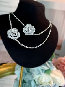Xinfly 18K Gold Rose 3.5ct Full Natural Diamonds Fine <b>Choker</b> Necklace Beautiful Wedding Jewelry Link Chain for Gift White Gold - Product Image 3