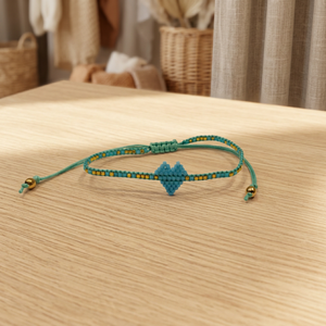 Sstringz Handmade Turquoise Blue Miyuki Delica <b>Bead</b> <b>Bracelet</b> with Gold Accents Adjustable with center Heart Pattern Friendship - Product Image 3