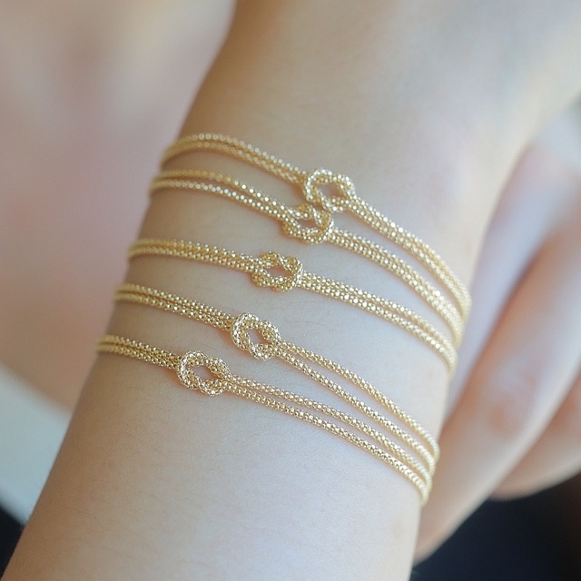 AU750 Women Bracelet Delicate 18K Real Gold Double Wrap Woven Knot Charm Fashion Bracelet Jewelry Gift