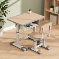 Ensemble table et chaise ergonomique Master Supply Expert pour l'apprentissage, finition gris grain de bois, double réglage en hauteur, pour étudiant, maison, école, bureau