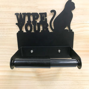<strong>Toilet</strong> <strong>Roll</strong> <strong>Holder</strong> Matt Black in Wall Mounted and Sticky Adhesive Metal Iron Paper Container Storage Animal Cat <strong>Novelty</strong> Modern - Product Image 3