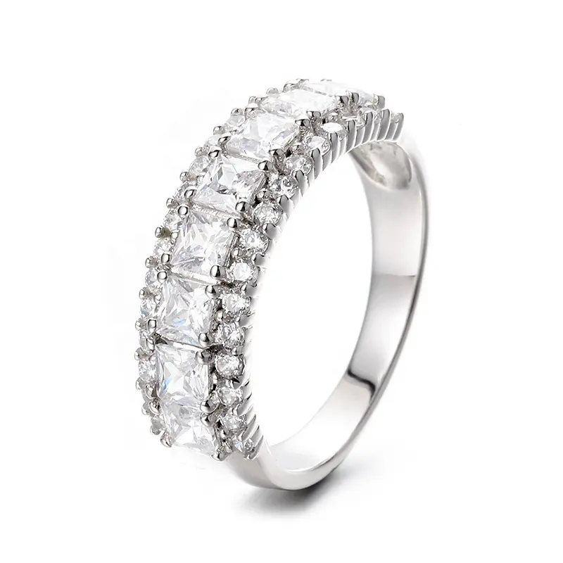 Bất 925 sterling Silver đồ trang sức mỹ Rhodium mạ công chúa cắt moissanite Eternity nhạc nhẫn cho phụ nữ engagement Wedding