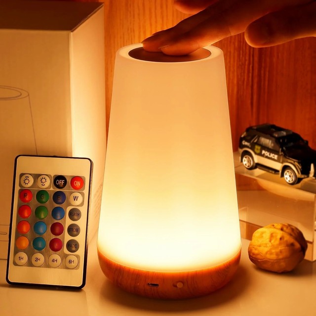 LED Touch Bedside Table Lamp Remote Control Dimmable Light With RGB Color Changing USB Rechargeable Portable Night Light