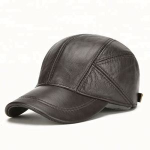 High Quality Winter Vintage <b>Top</b> Genuine Leather Hat Cap Men Baseball Cap With Earflap - Product Image 2
