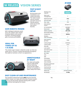 Tondeuse à gazon robotisée intelligente RTK R1000 sans fil, sans limiteur de zone, moteur sans balais, alimentée par batterie, capable de grimper en pente - Product Image 2