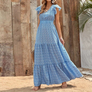 Abiti Lunghi Estivi da <span class=keywords><strong>Donna</strong></span> 2022 con Volant, Stile Bohémien da Spiaggia, Vestito Maxi in Chiffon Personalizzabile con Logo, Abiti Casual con Stampa Floreale <span class=keywords><strong>Boho</strong></span> - Product Image 5