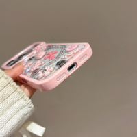 Coque de téléphone DIY en résine 3D pour iPhone 15 16 13 17 Pro Max, motif chat rose mignon, croix, fraise, nœud, chaîne argentée, antichoc