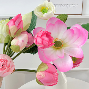 Decoración de Mesa Hecha a Mano con Flor de Loto Rosa de PU y Hojas de Loto para Hogar, Restaurante y <span class=keywords><strong>Hotel</strong></span> - Product Image 4