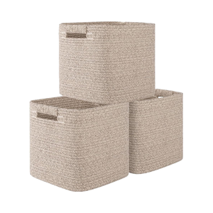 11 Inch <strong>Storage</strong> Cubes Brown Cotton Rope Woven <strong>Square</strong> <strong>Storage</strong> <strong>Baskets</strong> Organizer for Classroom Kids Toy Bins - Product Image 6