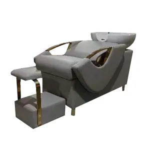 2023 새로운 도착 매우 아름다운 사용자 정의 로고 그레이 & 골드 샴푸 그릇 세척 살롱 샴푸 의자