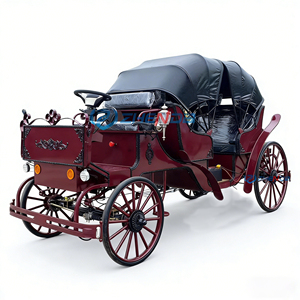 Calèche royale de mariage avec 4 roues en acier, pneus en caoutchouc massif, 4-6 places, calèche de tourisme de luxe rouge à toit couvert - Product Image 1