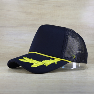 Gorra de camionero en blanco con logotipo personalizado y 5 paneles para hombre, Gorra lisa de espuma negra con ala bordada de hojas de <span class=keywords><strong>roble</strong></span> y cuerda dorada, venta al por mayor - Product Image 2