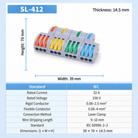 Bornes de connexion rapides de type ressort SHLING SL-412 pour usage industriel, 4 entrées 12 sorties, connexion par vis, cuivre, laiton, 32A, directement de l'usine