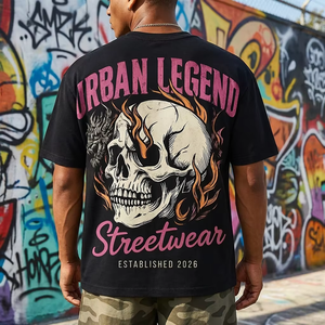 Custom Boxy Fit Drop Shoulder Black Heavyweight Cotton T-Shirt Men Urban Hip Hop <strong>Skull</strong> Printed Streetwear Short Sleeve Tee <strong>Top</strong> - Product Image 2