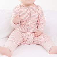 Combinaison à rayures côtelées zippée pour bébé, grenouillère durable pour nouveau-né, grenouillère écologique pour nourrissons, grenouillère en bambou, vente en gros