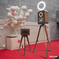 Machine à photos vintage en bois de noyer, compatible avec appareil photo et imprimante, idéale pour les mariages et événements