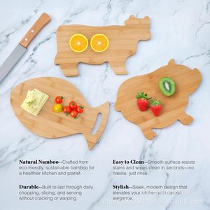 Tabla de cortar de bambú con forma de cerdo de 39x24x1.5 cm para servir y cortar alimentos en la cocina - Product Image 5