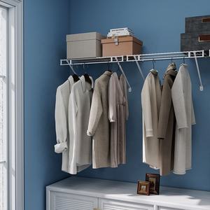 Wall Mounted Wire Shelf Clothes Rod Closet Organizer Adjustable Carbon Steel Garment <b>Rack</b> Storage - Product Image 3