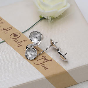 Pendientes de Plata S925 con Doble Cuentas para Mujer, Accesorios de Perlas Personalizables DIY, Componentes de Joyería con Base Vacía - Product Image 4