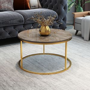 Mesa de Centro Redonda Moderna con Tapa de Mármol y Estructura de Metal Dorado para Muebles de Sala de Estar - Product Image 3