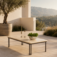 Table basse rectangulaire moderne en acier inoxydable pour extérieur, en marbre travertin, durable et imperméable, pour jardin, salle à manger et usage hôtelier