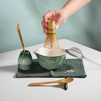 Bol à matcha avec bec verseur et fouet, cuillère optionnelle, ensemble de 4 à 7 pièces, motif fleur rose, bol et support, fouet à matcha, ensemble matcha