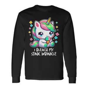 T-shirt à manches longues Y2K Unhinged Cringe motif Licorne Mignonne, effet délavé et froissé, Cadeau promotionnel - Product Image 1