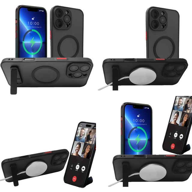 Magnetic Phone Cover with Holder for iPhone 16 Pro Max 17 Air 15 14 13 12 Plus 11 Translucent Stand Cases Cover with Kickstand