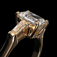 Bague de mariage en or massif 10K/14K/18K avec trois pierres en diamant de laboratoire taille émeraude et baguette conique personnalisée, certifiée IGI CVD/HPHT VVS