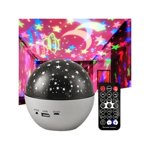 Bluetooth Music Rechargeable Rotating Star Moon Projection Light Children's Bedroom LED Night Light Decorative Table Lamp
