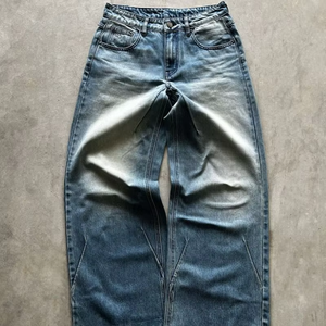 Vaqueros Unisex de Estilo Urbano Hip Hop con Estampado, Corte Recto, Cintura Media, Cierre de Botones, Lavado Vintage, Desgastados y Rotos - Product Image 1
