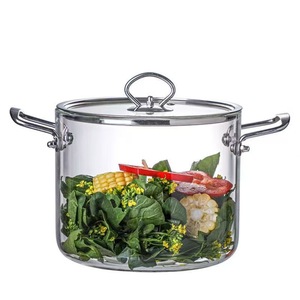 Modern High Borosilicate Glass <strong>Saucepan</strong> &amp; Soup Pot with Metal Handles Dual Handles Glass Cover Cookware Set for Gas &amp; Induction - Product Image 6